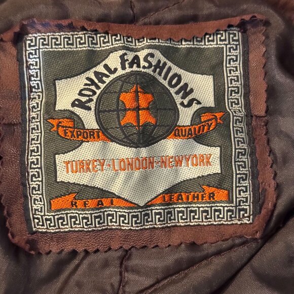 Vintage‎ Royal Fashions Brown Leather Bomber Jacket L - Picture 3 of 14